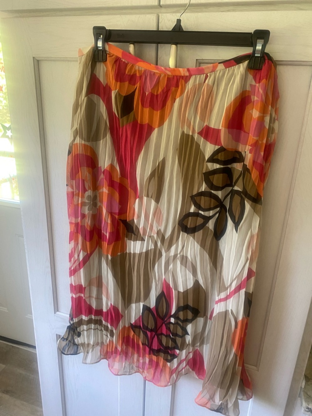 City Girl Pleated Floral Midi Skirt in Pink, Orange & Brown